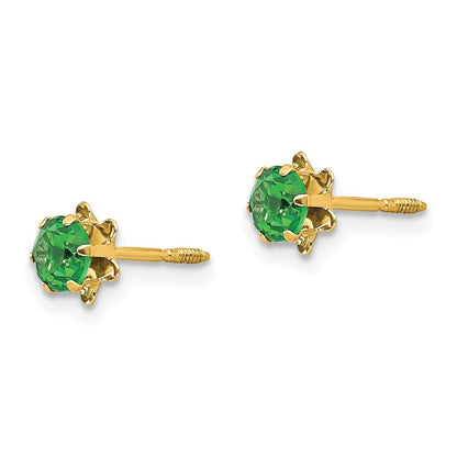 14k Madi K 4mm Round CZ May Birthstone Screwback Post Earrings