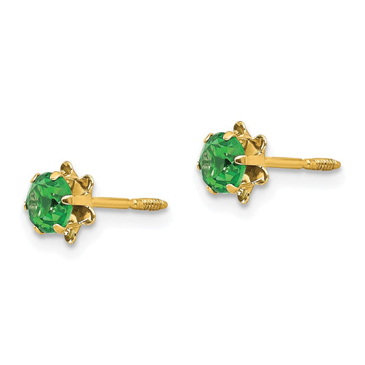 14k Madi K 4mm Round CZ May Birthstone Screwback Post Earrings