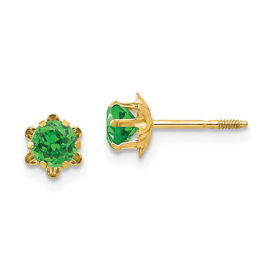 14k Madi K 4mm Round CZ May Birthstone Screwback Post Earrings
