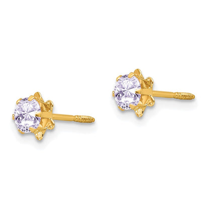 14k Madi K 4mm Round CZ June Birthstone Screwback Post Earrings