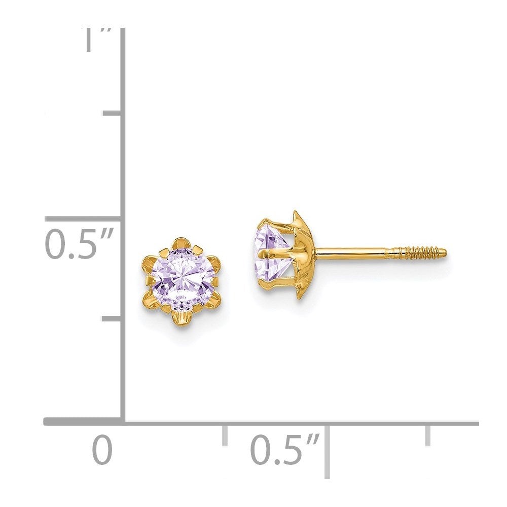 14k Madi K 4mm Round CZ June Birthstone Screwback Post Earrings
