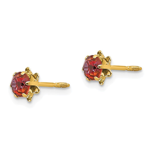 14k Madi K 4mm Round CZ July Birthstone Screwback Post Earrings