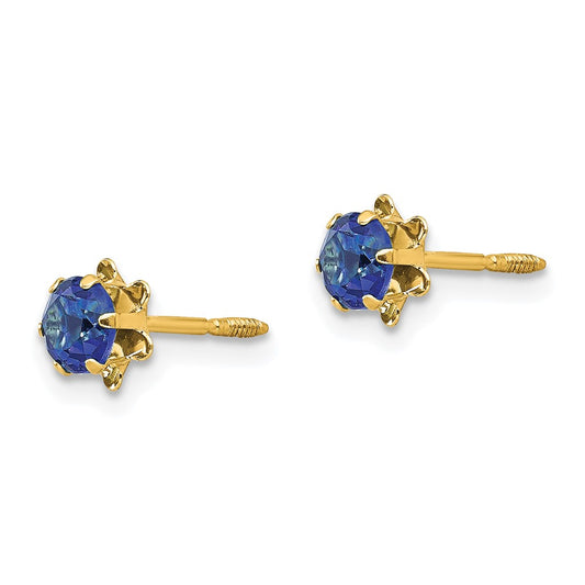14k Madi K 4mm Round CZ September Birthstone Screwback Post Earrings