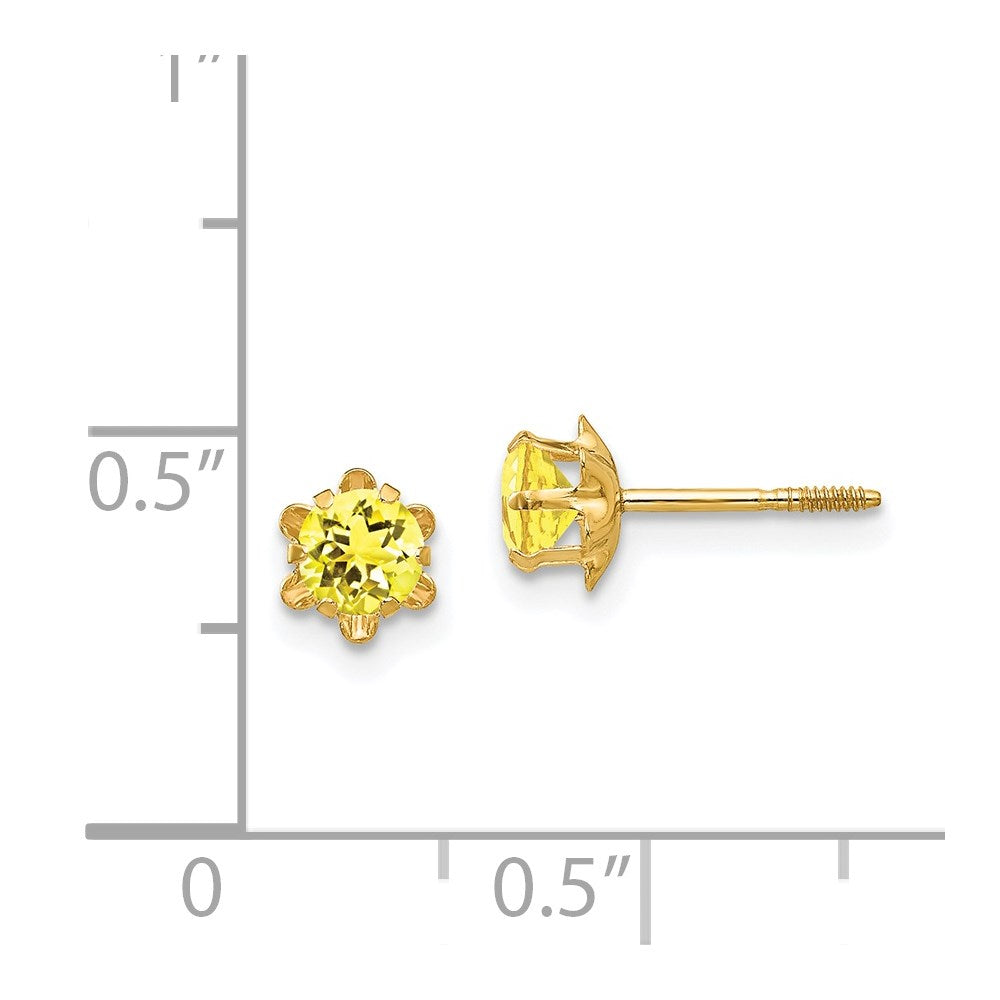 14k Madi K 4mm Round CZ November Birthstone Screwback Post Earrings