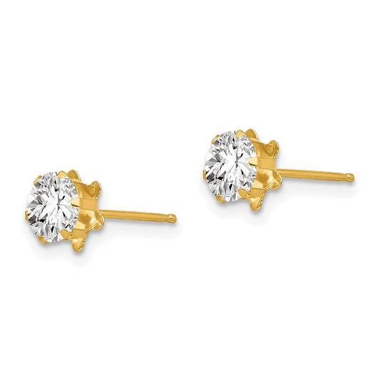 14k Madi K 5mm Round CZ April Birthstone Post Earrings