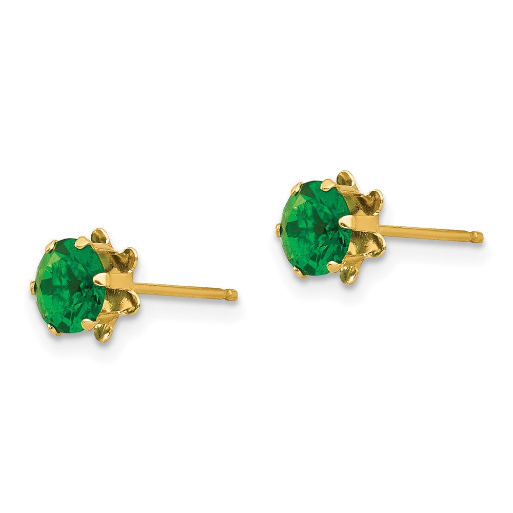 14k Madi K 5mm Round CZ May Birthstone Post Earrings