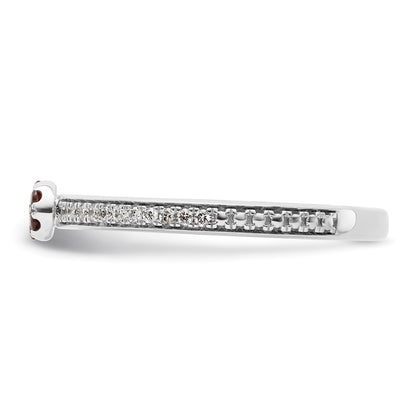 14k White Gold Stackable Expressions Garnet and Diamond Ring