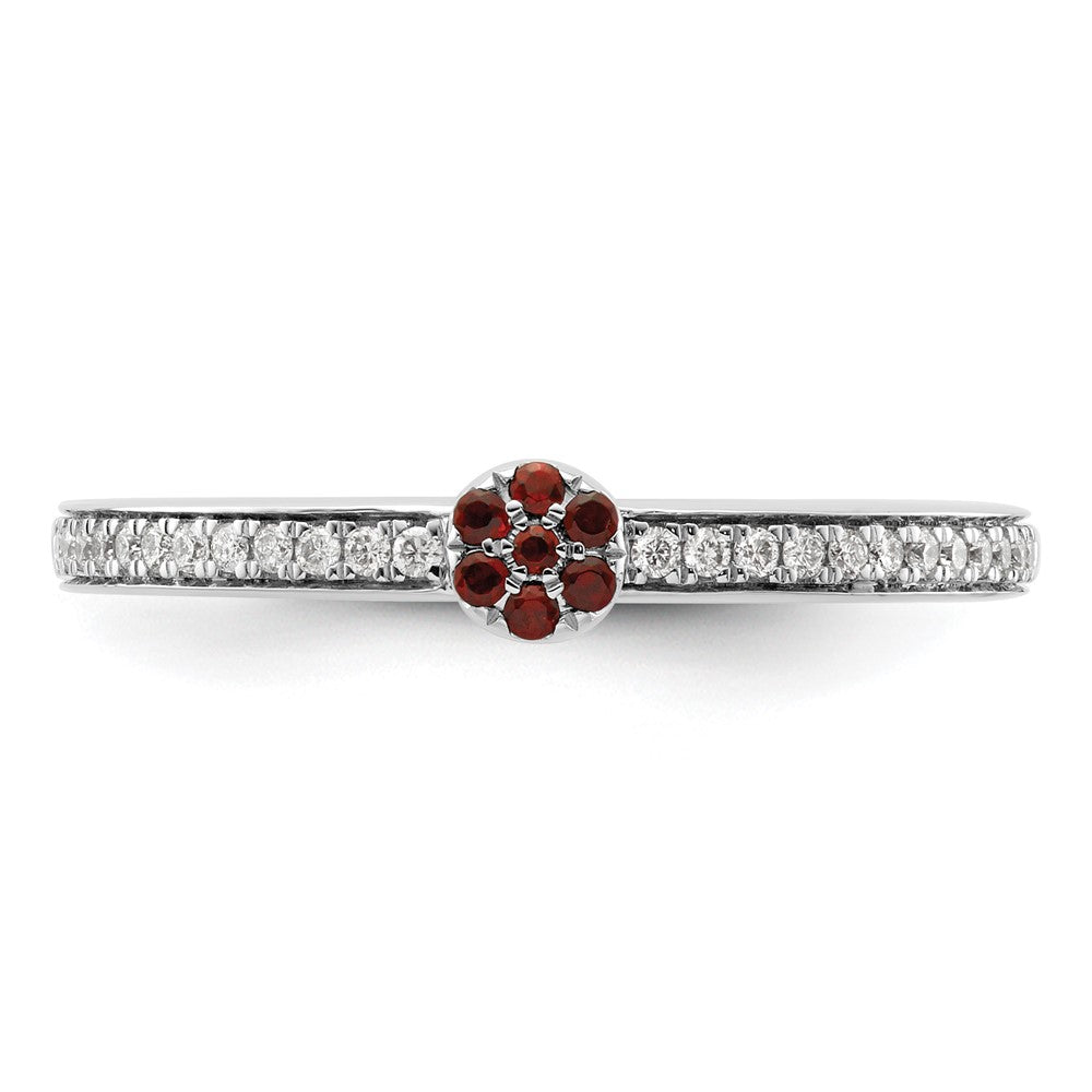 14k White Gold Stackable Expressions Garnet and Diamond Ring