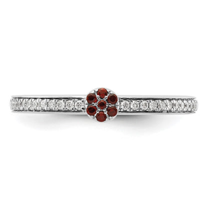 14k White Gold Stackable Expressions Garnet and Diamond Ring