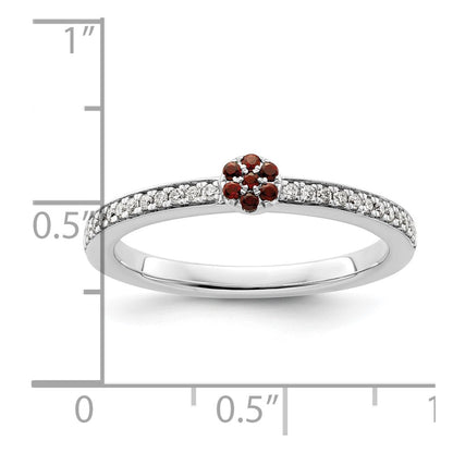14k White Gold Stackable Expressions Garnet and Diamond Ring