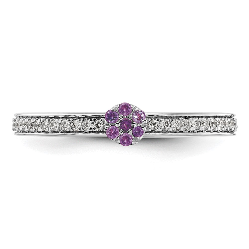14k White Gold Stackable Expressions Amethyst and Diamond Ring