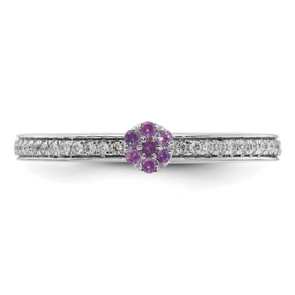 14k White Gold Stackable Expressions Amethyst and Diamond Ring
