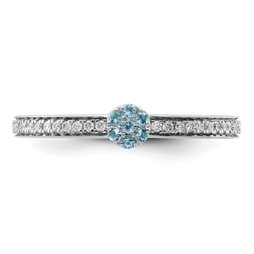 14k White Gold Stackable Expressions Aquamarine and Diamond Ring