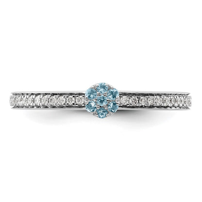 14k White Gold Stackable Expressions Aquamarine and Diamond Ring