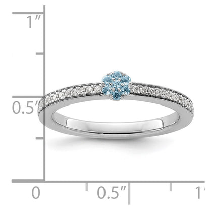 14k White Gold Stackable Expressions Aquamarine and Diamond Ring