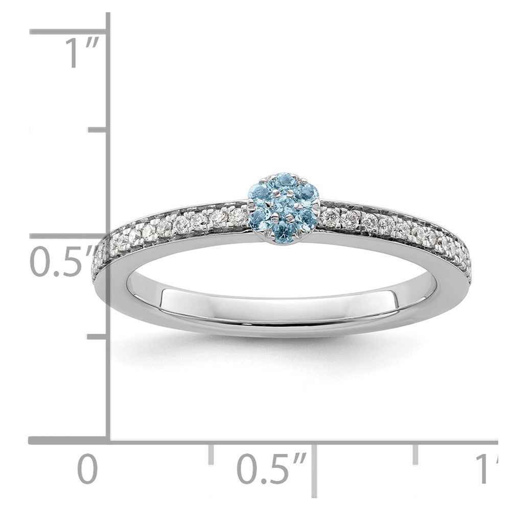 14k White Gold Stackable Expressions Aquamarine and Diamond Ring