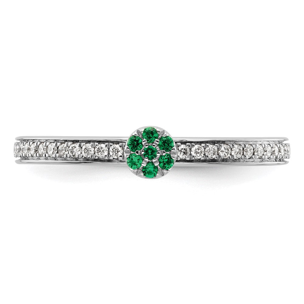14k White Gold Stackable Expressions Created Emerald/Diamond Ring
