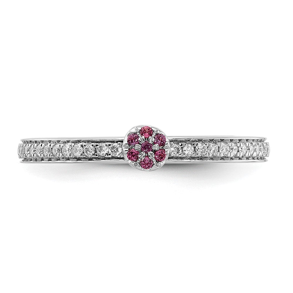 14k White Gold Stackable Expressions Rhodolite Garnet and Dia. Ring