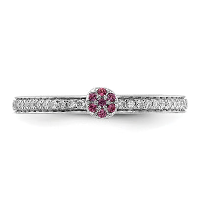 14k White Gold Stackable Expressions Rhodolite Garnet and Dia. Ring