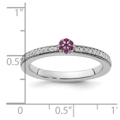 14k White Gold Stackable Expressions Rhodolite Garnet and Dia. Ring