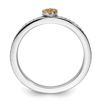 14k White Gold Stackable Expressions Citrine and Diamond Ring