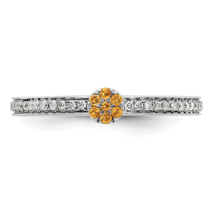 14k White Gold Stackable Expressions Citrine and Diamond Ring