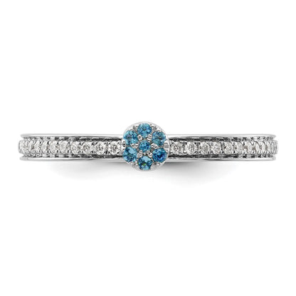 14k White Gold Stackable Expressions Blue Topaz and Diamond Ring