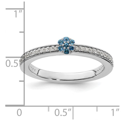 14k White Gold Stackable Expressions Blue Topaz and Diamond Ring
