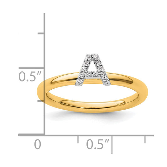14K Stackable Diamond Initial A Size 7 Ring