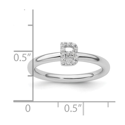 14K White Gold Stackable Diamond Initial B Size 7 Ring