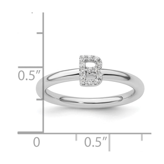 14K White Gold Stackable Diamond Initial B Size 7 Ring