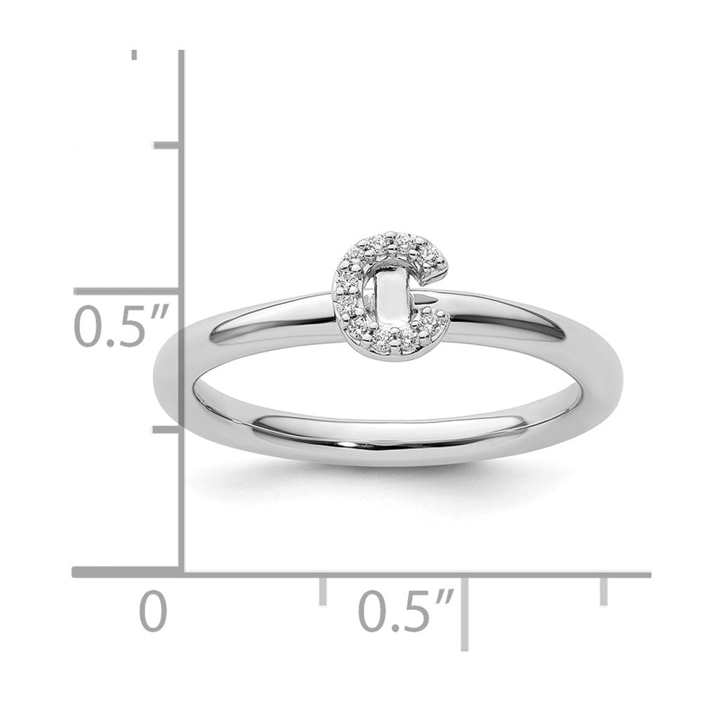 14K White Gold Stackable Diamond Initial C Size 7 Ring