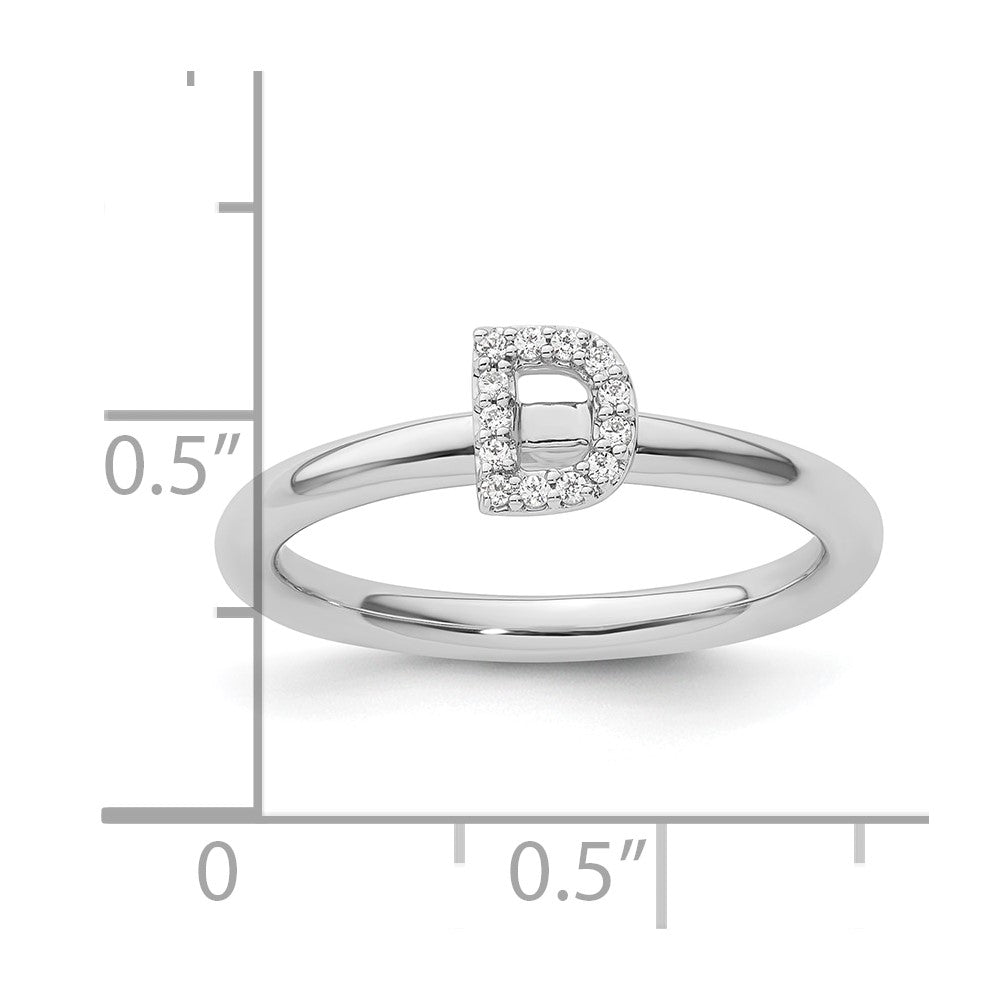 14K White Gold Stackable Diamond Initial D Size 7 Ring