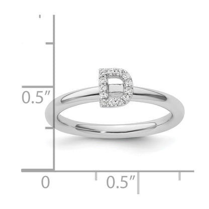 14K White Gold Stackable Diamond Initial D Size 7 Ring