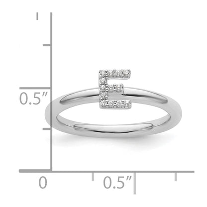 14K White Gold Stackable Diamond Initial E Size 7 Ring