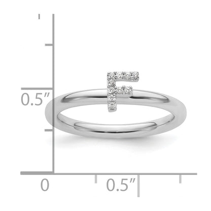 14K White Gold Stackable Diamond Initial F Size 7 Ring