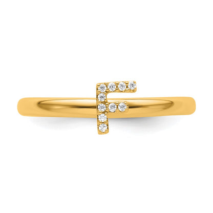 14K Stackable Diamond Initial F Size 7 Ring