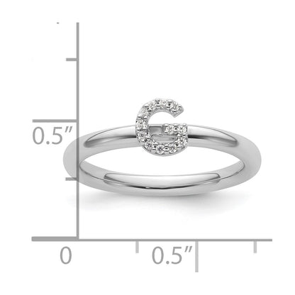 14K White Gold Stackable Diamond Initial G Size 7 Ring
