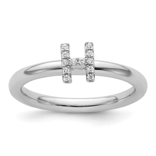 14K White Gold Stackable Diamond Initial H Size 7 Ring