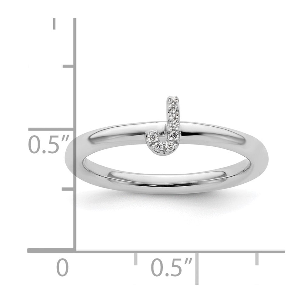 14K White Gold Stackable Diamond Initial J Size 7 Ring