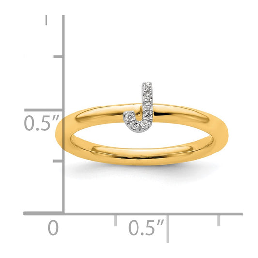 14K Stackable Diamond Initial J Size 7 Ring
