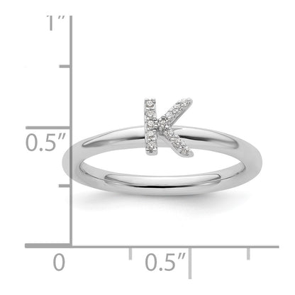 14K White Gold Stackable Diamond Initial K Size 7 Ring