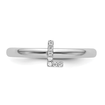 14K White Gold Stackable Diamond Initial L Size 7 Ring