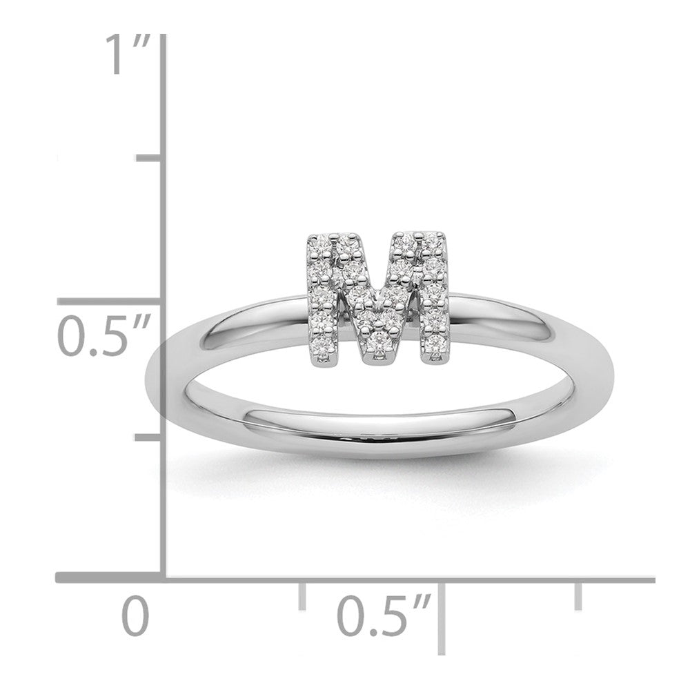 14K White Gold Stackable Diamond Initial M Size 7 Ring