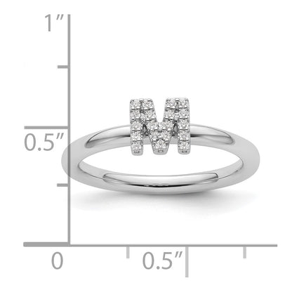 14K White Gold Stackable Diamond Initial M Size 7 Ring