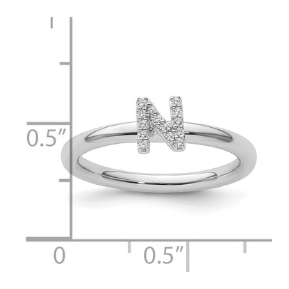 14K White Gold Stackable Diamond Initial N Size 7 Ring