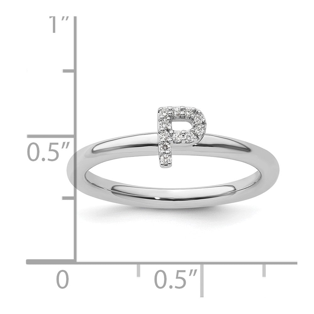 14K White Gold Stackable Diamond Initial P Size 7 Ring