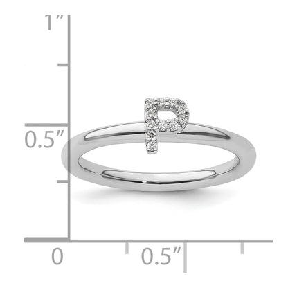 14K White Gold Stackable Diamond Initial P Size 7 Ring