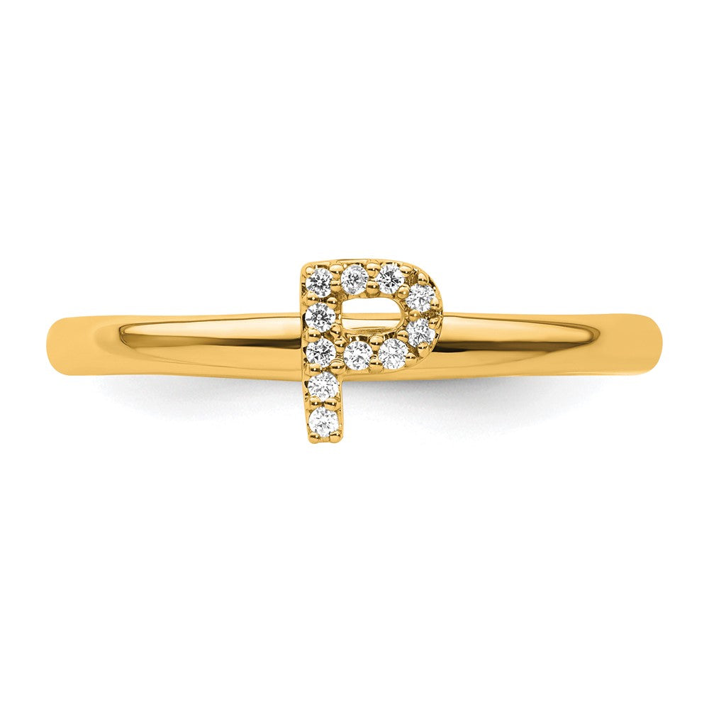 14K Stackable Diamond Initial P Size 7 Ring