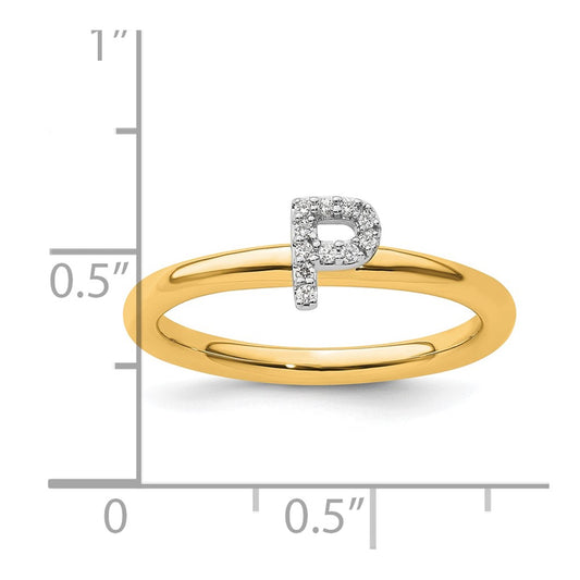 14K Stackable Diamond Initial P Size 7 Ring